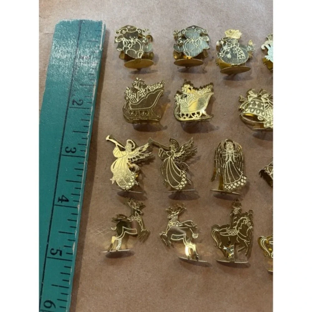 VTG‎ Miniature Thin Metal Brass Christmas Ornament Lot  Thanksgiving Noah's Ark